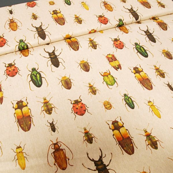 Deko Canvas mit Käfern natur bunt - 140 cm Baumwolle - made in Spain