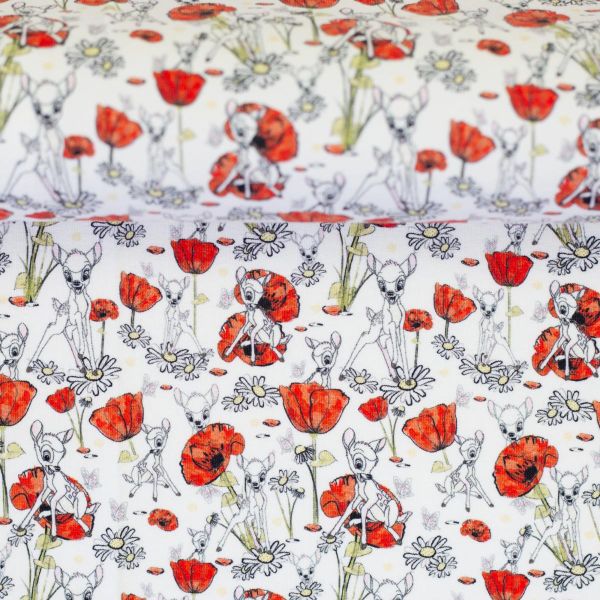 Jersey Bambi Rehkitz mit Mohnblumen weiß rot – Disney by Swafing