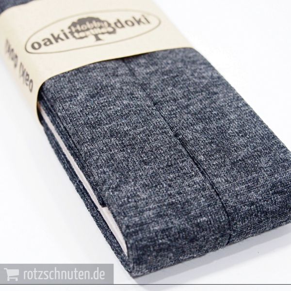 3m Elastisches Schrägband aus Jersey dunkelgrau meliert - Jerseyschrägband 40/20/10