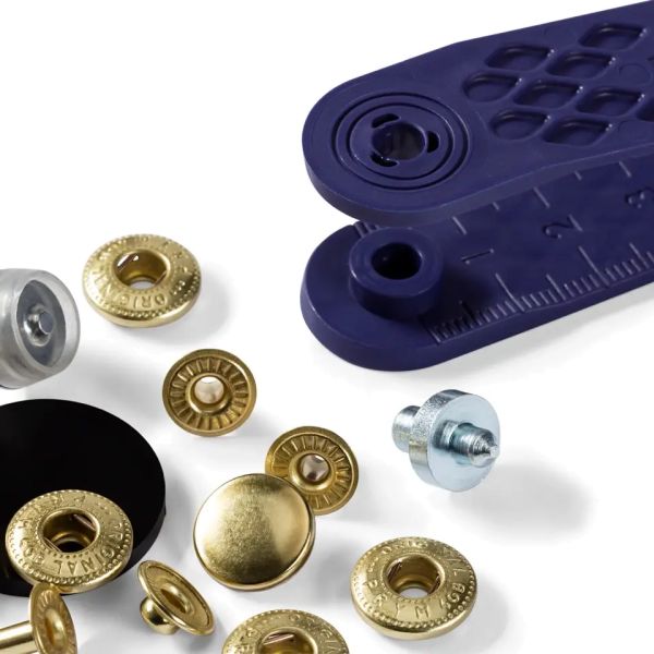 10 Anorak Druckknöpfe PRYM – 15mm gold mit Werkzeug
