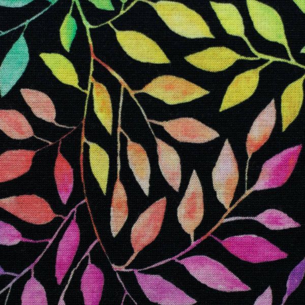 Alpenfleece schwarz mit regenbogen bunten Blättern – kuschelweicher Babysweat Nicki Wintersweat