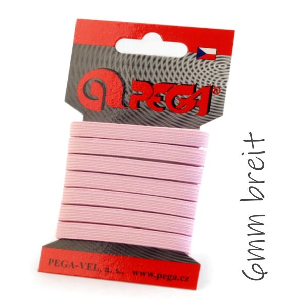 5m schmales Gummiband helles rosa - 6mm breit