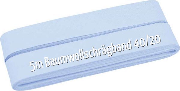 5m Schrägband aus Baumwolle hellblau - Baumwollschrägband 40/20/10