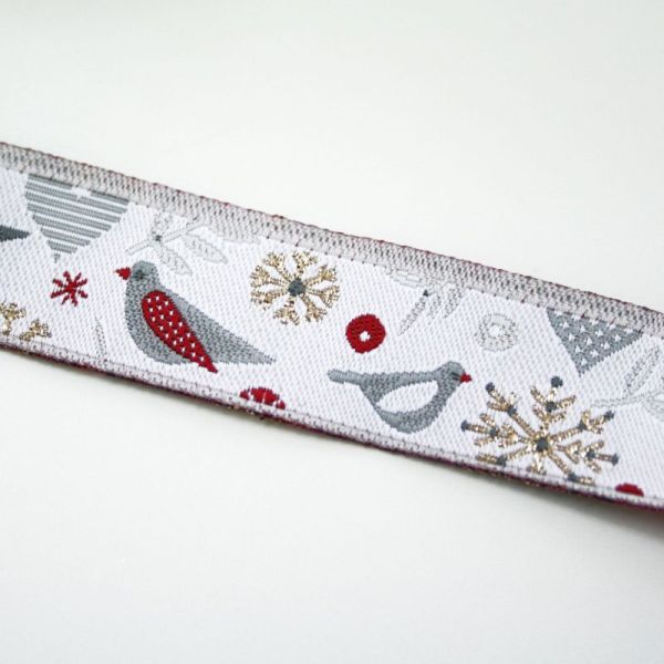 Webband Winter Schnee - Vögel und Ornamente - von Acufactum weiß grau gold