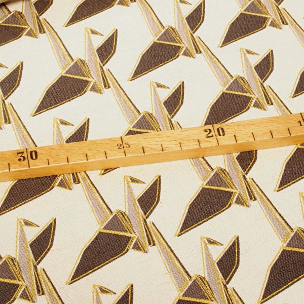 Kokka Leinenstoff mit Kranichmotiv beige – Monochrome Design von Ellen Baker mit Gold-Metallic Print