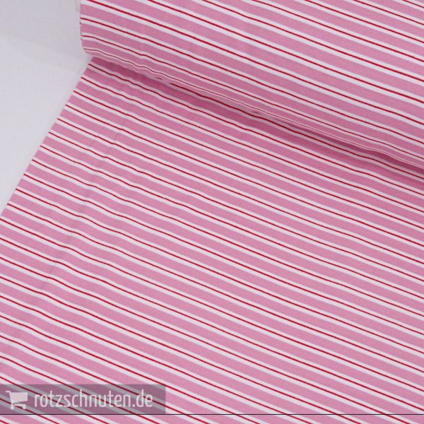 Baumwolljersey Streifen rosa weiß rot – Stripes rose