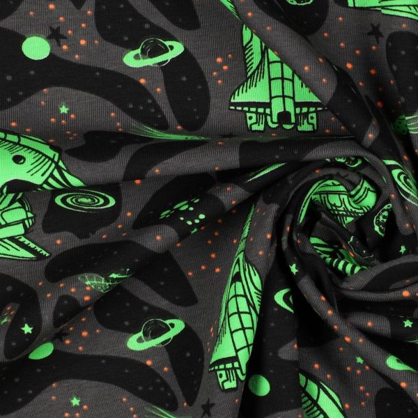 Jersey Weltall Raketen Sterne Raumschiffe Space neon grün schwarz