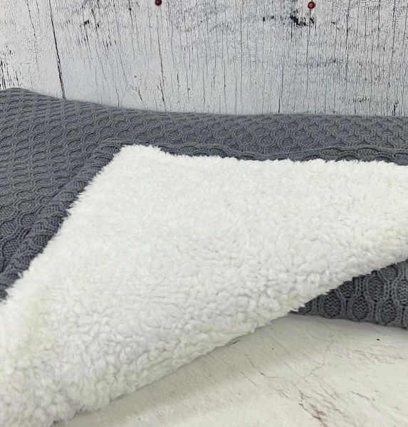 Weicher dicker Strickstoff mit Rautenmuster grau – Baumwollstrick Jonas von Swafing