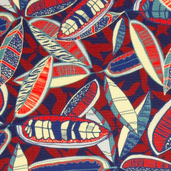 Waffeljersey Blätter blau – Waffelstruktur Jersey Viento Bienvenido Colorido