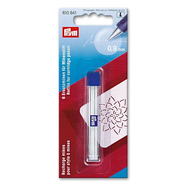 PRYM 6 Kreidestift Minen weiß 0,9mm Nachfüller für den Kreidestift Markierstift