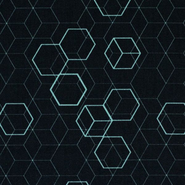 Baumwolle Hexagone Quader schwarz petrol - Cotton Hitech by Swafing