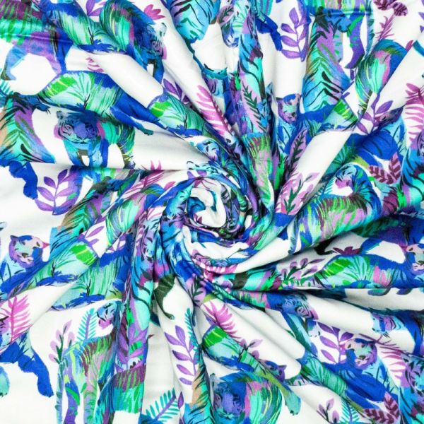 Viskose Stoff mit ausgefallenem Tiger Muster in blau mint türkis für Kleider Blusen