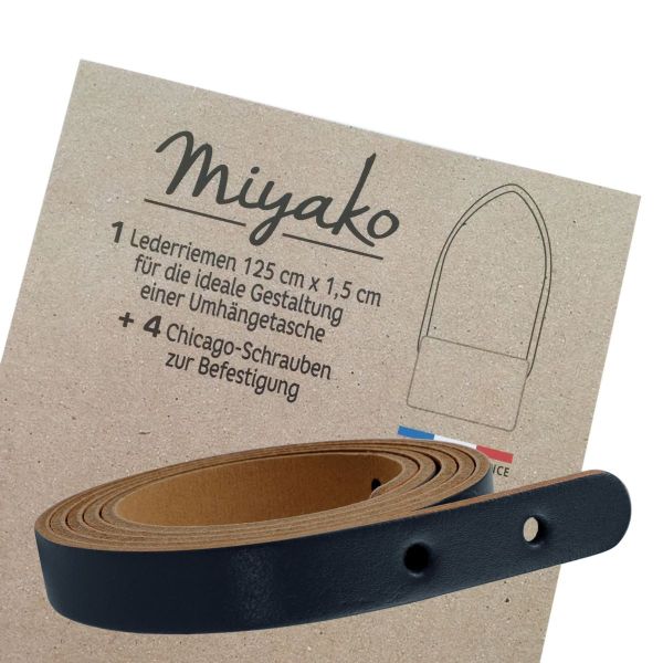 Miyako langer Taschengriff aus Leder schwarz 125x1,5cm + 4 Chicago Schrauben zur Nieten Befestigung