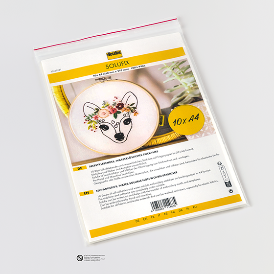 Vlieseline SOLUFIX Soluvlies - 10 Bögen A4 – wasserlösliches selbstklebendes Stickvlies (SB)