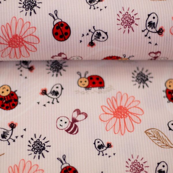 Rippjersey kleine Marienkäfer Bienen Blüten rosa rot – Serie Mia von Swafing