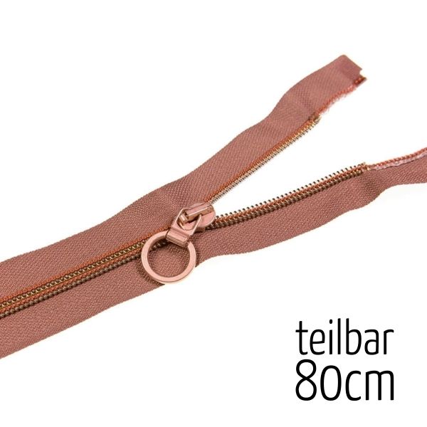 Reißverschluss kupfer metallic mit Ring teilbar 80cm lang für Jacken