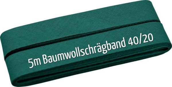 5m Schrägband aus Baumwolle blass dunkelgrün - Baumwollschrägband 40/20/10