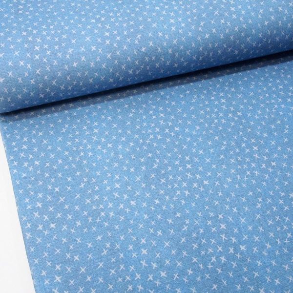 Bio Sweat kleine Kreuze blau – Lillestoff French Terry Jeans Sky & Stars by Tante Gisi