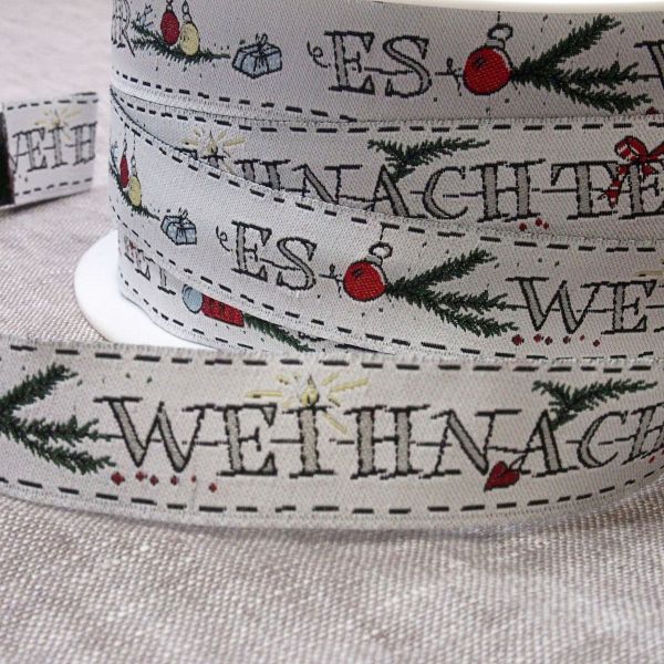 Webband - Es weihnachtet sehr - von Acufactum weiß grün rot 16mm