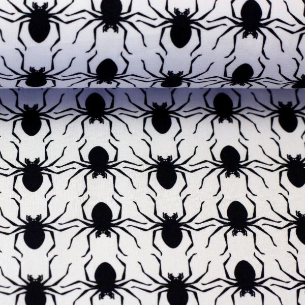 Baumwollstoff BOOO! Spinnen schwarz weiß – Spooky Halloween Time mit Swafing