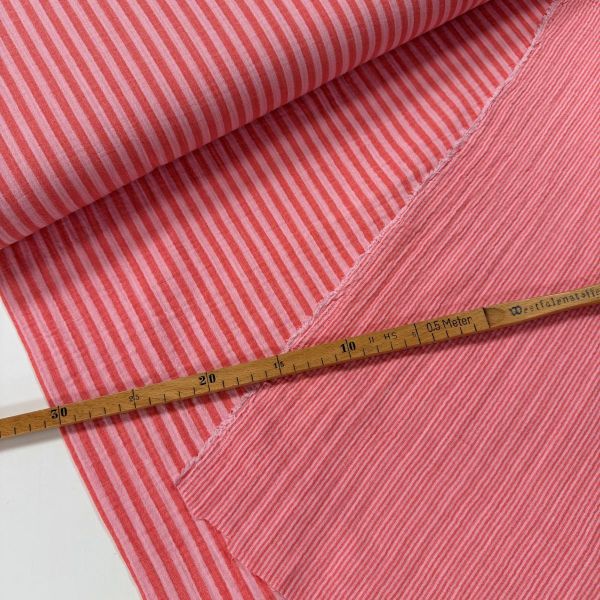 Doubleface Musselin Korallenblüte Rosa gestreift