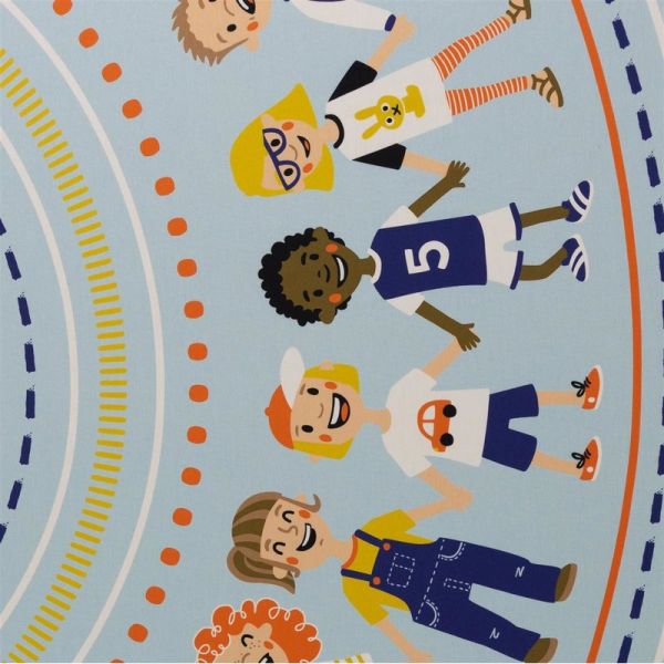 Baumwollstoff Roundabout von Käselotti Kinder der Welt hellblau - Panel 140x140cm