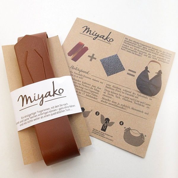 Miyako Taschengriff Leder braun - macht aus deinem Tuch eine Tasche Furoshiki