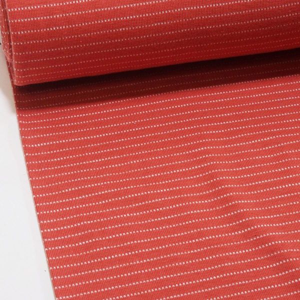 Jersey terracotta mit eingewebten Streifen weiß - Nadelstreifen rost