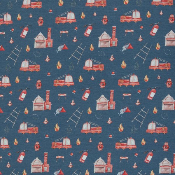 Jersey Feuerwehr blau rot – Baumwolljersey Serie Samern by Swafing