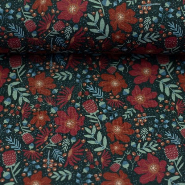 Modal Jersey Just Flowers dunkelgrau rot terracotta – Swafing Bienvenido Colorido