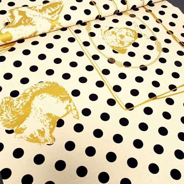 Kokka Baumwolle Canvas Oxford Bag Pattern - Punkte Tiere beige gold