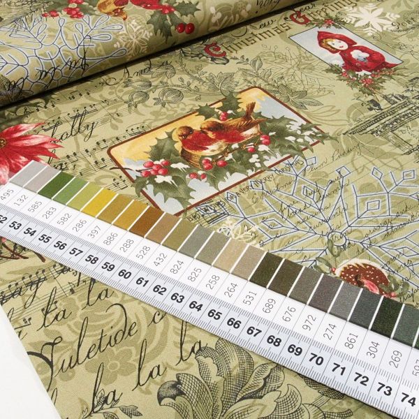 Baumwolle Retro Vintage Weihnachten grün - Marche de Noel