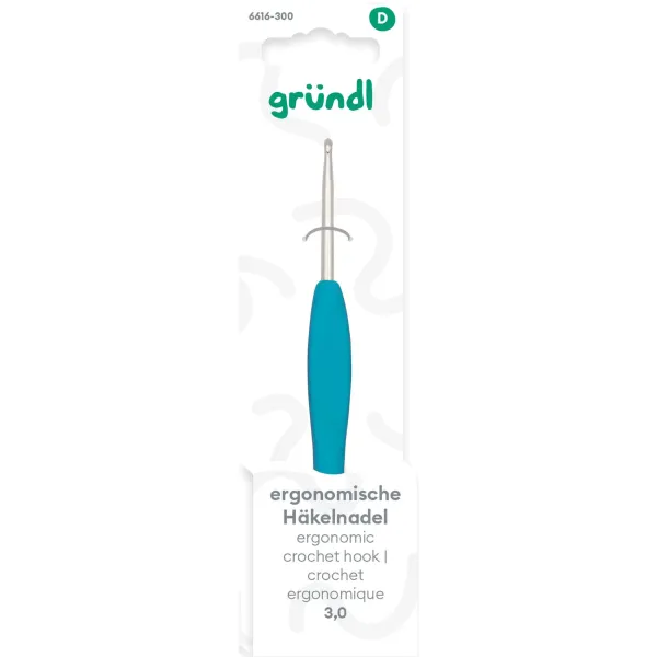 Gründl Ergonomische Häkelnadel 3,0 mm mit Softgrip für Amigurumi & mehr