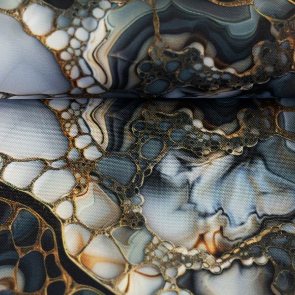 Oxford Gewebe für Taschen - Flowing Bloom - Marmor anthrazit gold – Design von Sarah Mariam für Swaf
