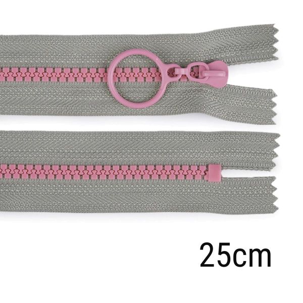 Reißverschluss Profil 25cm lang nicht teilbar für Taschen & Mäppchen grau rosa