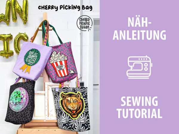 DIY Nähset Cherry Picking Bag Popcorn und Tiger - Beutel Tasche Panel 95x140cm