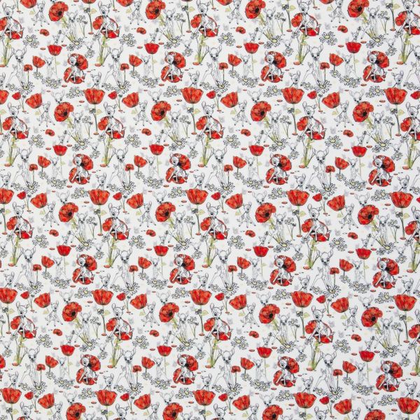 Jersey Bambi Rehkitz mit Mohnblumen weiß rot – Disney by Swafing