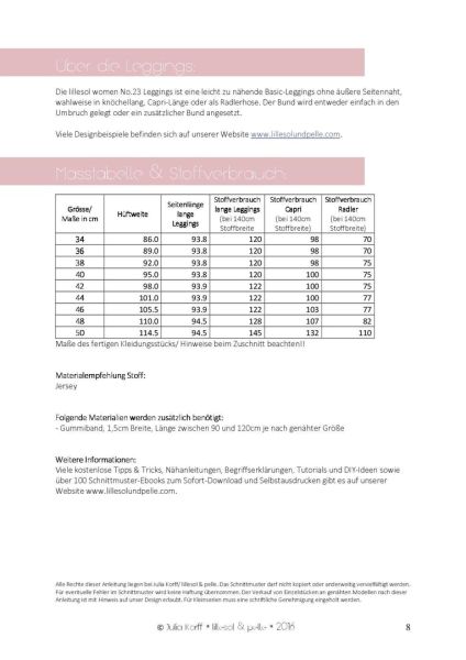 Schnittmuster Leggings Shorts Damen Lillesol women No.23 - Gr. 34-50