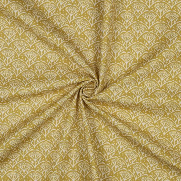 Baumwolle Canvas abstrakte Blüten ocker senf – Dekostoff für Taschen & Deko