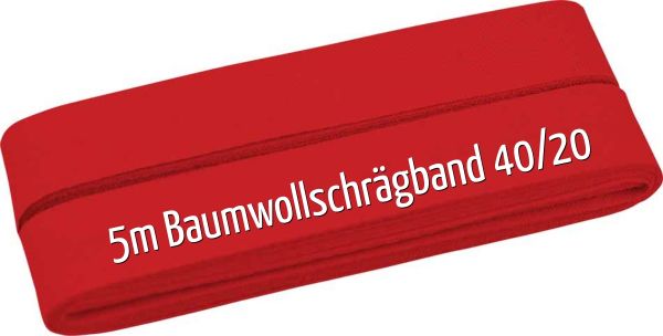 5m Schrägband aus Baumwolle rot - Baumwollschrägband 40/20/10