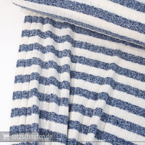 Streifen Strick in Ripp Strick Optik creme blau maritim