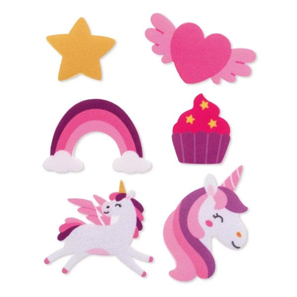 Bügelbilder Set Einhorn Muffin Regenbogen Stern Herz - 6 Applikationen zum Aufbügeln