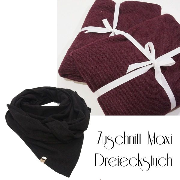 Stoffzuschnitt für ein Maxi Dreieckstuch aus Kuschelstrick in bordeaux • Maxituch & Poncho Nähset