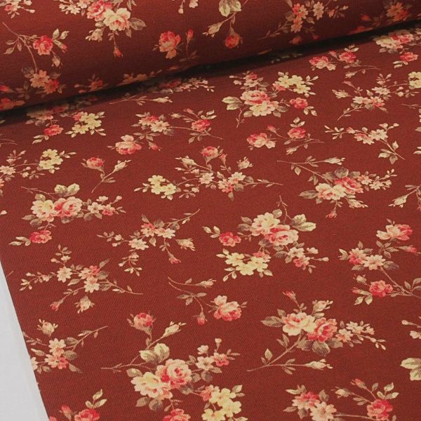 Jersey kleine Blüten Herbst rost coral – Serie Henry von Swafing