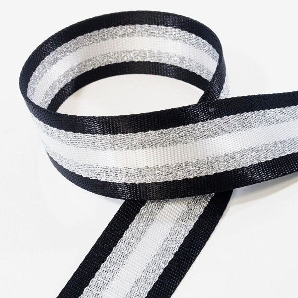 4cm Gurtband Streifen schwarz silber - Taschengurt Gürtelband Rucksack Einfassband
