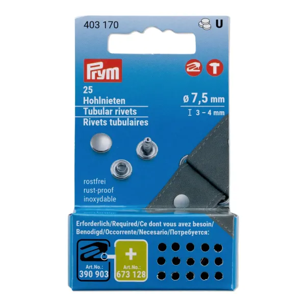 25 Hohlnieten silber Gr. S - Ø7,5mm x 3-4mm ohne Werkzeug - für Vario Creative Tool