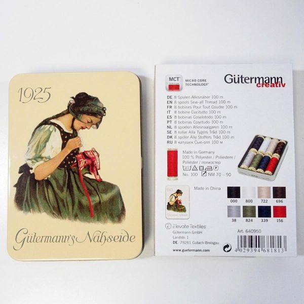 Nähgarn Nostalgie Set Klassik - 8x 100m Allesnäher Garn Gütermann 1925 Retro Metalldose Trachten