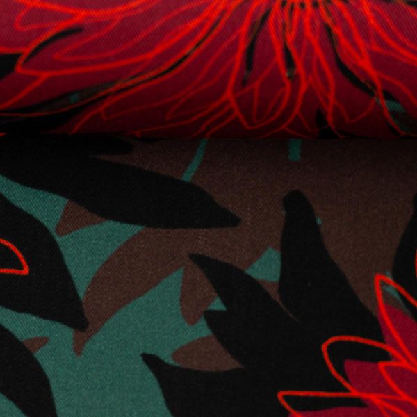 Viskose Kleider & Hosenstoff Blüten grün rot - Asteria by Thorsten Berger von Swafing