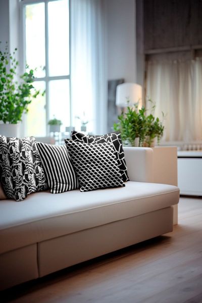 Dekostoff Baumwollcanvas abstrakte Streifen schwarz weiß • Canvas Webware 100% Baumwolle