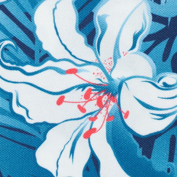 Polo Piqué Jersey Tropical Hibiskus Blüten blau - Serie Malta by Swafing